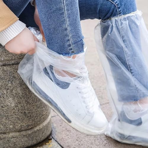 20 Pairs Waterproof Shoe Cover, Waterproof Overshoes, Boot Covers with Elastic Band, Bicycle Rain Shoes, Transparent Overshoes, Waterproof, for Snow and Rain Resistant (White)