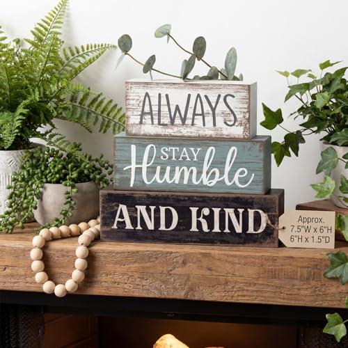 Lineshading 4 Pcs Inspirational Farmhouse Table Decor Wooden Shelves Signs Always Stay Humble and Kind