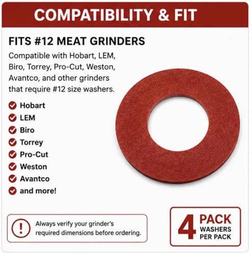 Cutlery Mania #32 fiber flat washers for Hobart commercial meat grinder, 4-pack, black, 2-inch outer diameter