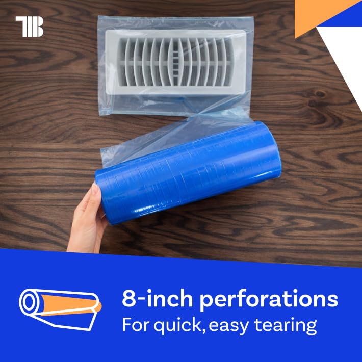 TapeManBlue Vent Cover Film, 12 inch x 200 feet, Perforated for Easy Use, Made in USA, Blue Self Adhesive Protective Film for HVAC Vents and Floor Registers with Clean Removal
