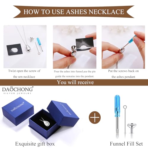 DAOCHONG Teardrop Heart Urn Necklace Engraved Memorial Jewelry for Women Teardrop Urn Necklaces