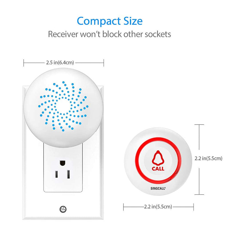 [Australia - AusPower] - SINGCALL Wireless Caregiver Pager Smart Call System 1 SOS Call Buttons/Transmitters 1 Plugin Receiver Nurse Calling Alert Patient Help System for Home Personal Attention 