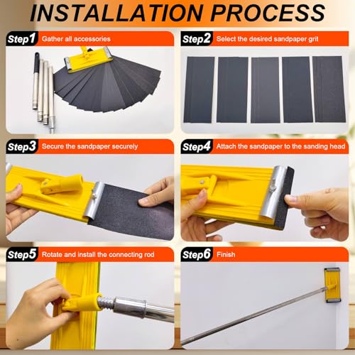 Hubaow drywall pole sander set with extension handle and sanding block for hand sanding walls