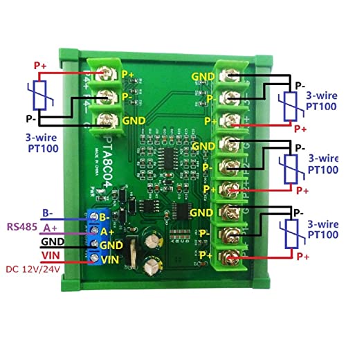 PT100 RTD RS485 Temperature Sensor Module for 2/3 Wire Sensors with Guide Rail Housing Constant Temperature Control Weather Forecast Monitoring (B500 DC12V) B500 DC12V