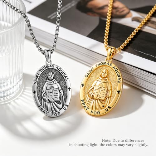Saint Thomas Aquinas Medal Pendant Amulet Necklace for Men Students
