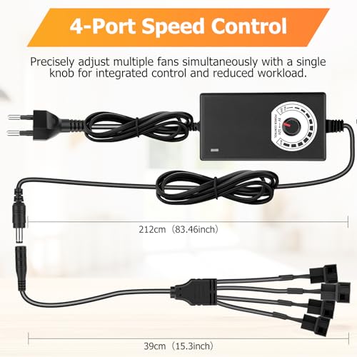 RUIZHI PWM Fan Controller + 36W 12V Power Supply, PWM Controller Fan Speed Control Module, 100-240V AC to 3-12V 3A DC, Adjustable Adapter with Splitter Cable, DC Female 4pin 4
