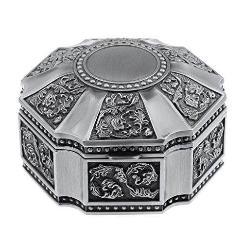 MioCloth Classic Vintage Antique Zine Tin Heart Jewelry Box Treasure Storage Organizer Chest Small Hexagon