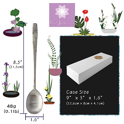 [6 P][Made in Korea] Korean Style Soup Spoon 8.5 inch Premium 304(18/10) Stainless Steel Dessert Spoons Dinner Spoon, Table Spoon, Rice Spoon Ice Cream Scoop (Orchid Painting) Orchid Painting