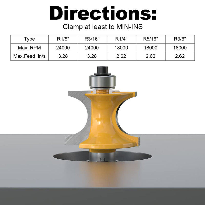 Fivepears 5Pcs Bullnose Router Bit Set 1/2 Shank, Bearing Half Round Router Bits for Woodworking, Carbide Tipped Edge Bits ,1/10" Minor Cutting Length, Radius 1/8", 3/16", 1/4", 5/16", 3/8" 5 Bits Set - 1/2" Shank