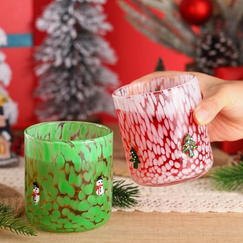 Booson 2 Pcs Christmas Glass Cups Snowman Christmas Tree Icon Juice Glass Snowman, Christmas tree