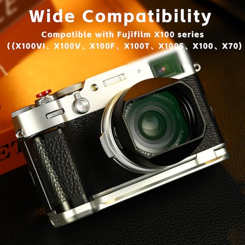 Haoge Square Metal Lens Hood with 49mm UV Filter Adapter Ring for Fujifilm X100VI Fuji X100V X100F X100T X100S X70 Camera Black LH-XVI100B