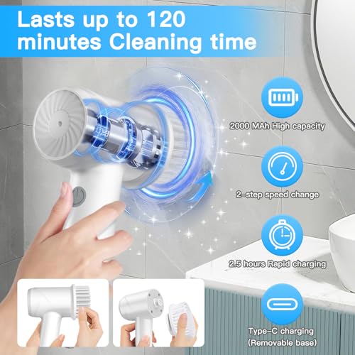 IKERY Handheld Electric Cleaning Brush with 5 Heads