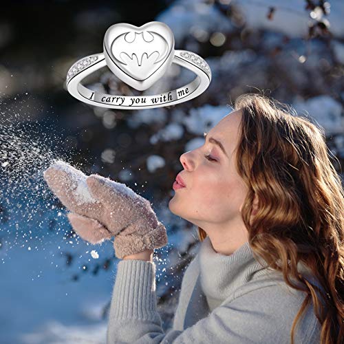 Fookduoduo Bat Cremation Ring for Ashes - 925 Sterling Silver Memorial Keepsake Jewelry Rings Heart Urn Earns for Ashes of Human/Pet 7