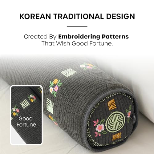 12-inch Korean Buckwheat Cervical Neck Roll — Compact Cypress-Filled Bolster Pillow for Targeted Neck Support (BTS Jungkook's Pick) — Adjustable Firmness, Organic Cotton Cover