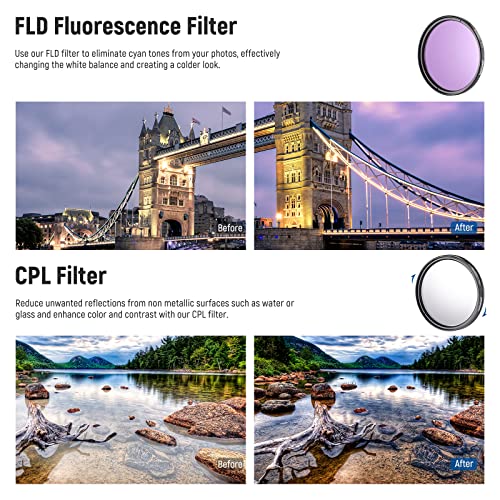 Neewer 52mm Lens and Filter Set: Wide Angle/2.2X Telephoto Additional Lens for 18mm-85mm APS-C Lens, (+1+2+4+10) Close Up Macro/ND/UV/CPL/FLD Filters for Camera Lens with ⌀52mm Thread