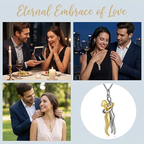 POPLYKE Couple Hug Necklace for Women 925 Sterling Silver Embrace Necklace Couples Jewellery for Women