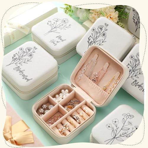 Colingmill 8 Pcs Bridesmaid Proposal Jewelry Box Wildflower Travel White