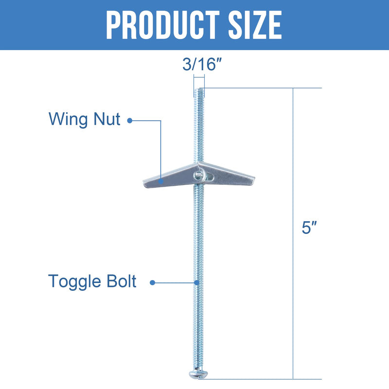 [Australia - AusPower] - 3/16"x5" Toggle Bolts (12 Pcs) 3/16 inch Wall Anchors for Drywall Heavy Duty, Butterfly Anchor Bolt for Hollow Wall, Sheetrock, Ceiling 3/16" (12 Pcs) 