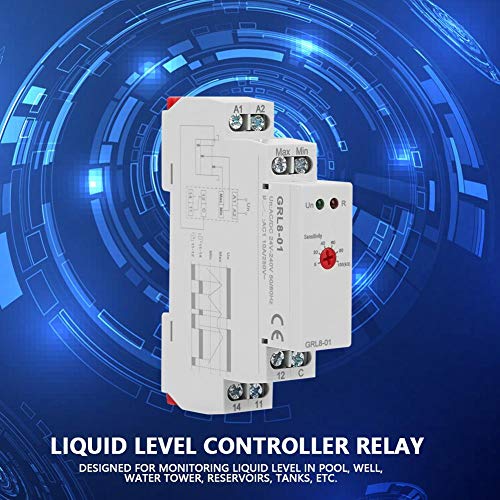 Water Level Relay GRL8-01 Liquid Level Control Water Level Controller AC/DC 24V-240V (50-60Hz), 35mm DIN Rail