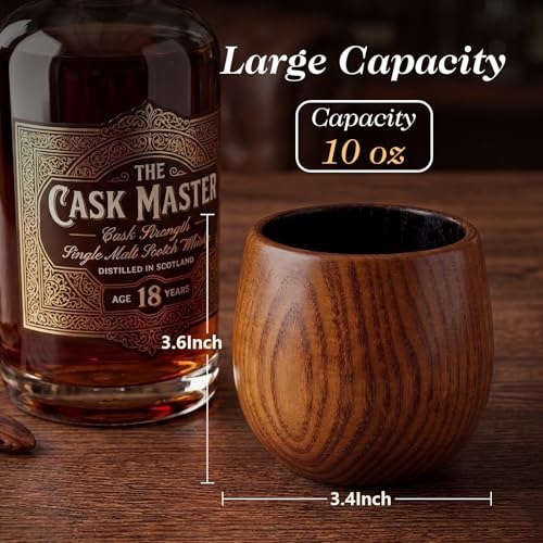 ENLOY Charred Wooden Bourbon Drinking Glass Set with Ice Stones & Tongs