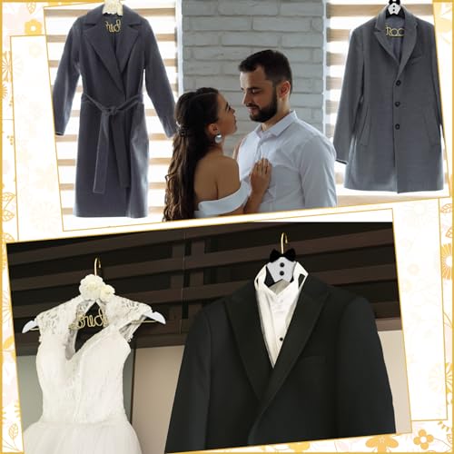 Yousoontic 2 Pcs Bride Groom Wedding Hangers Wooden Bow Tie Flower
