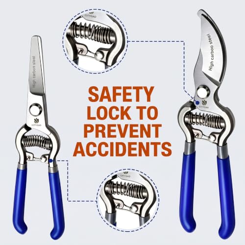 Citygad two-pack 8-inch pruning shears with high-carbon steel blades and ergonomic blue handles