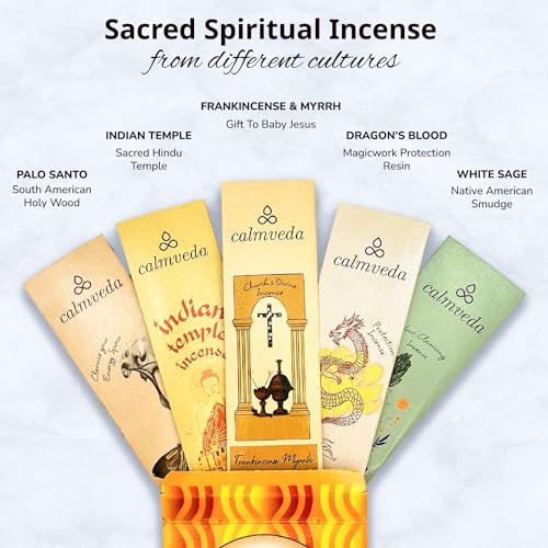 CALMVEDA, Spiritual Variety Pack with Rosewood Incense Holder (80 Sticks +1 Holder) | Beautiful Natural Incense and Holder Combo for Home Decor and Spiritual Practice