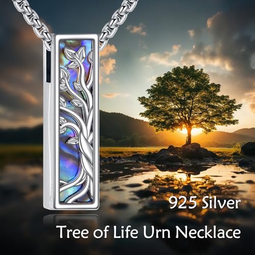 Urn Necklace Ashes 925 Sterling Silver Cremation Pendant Memorial Ashes Abalone Shell Pendant Jewelry Gift for Women Men Tree of Life