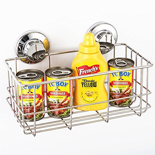SANNO Suction Cup Shower Caddy,Bathroom Caddies Adhesive Pads Deep Large Basket Shelf,Bath Organizer Kitchen Storage Basket for Gel Holder Shampoo, Conditioner -2 pack suction cups caddies