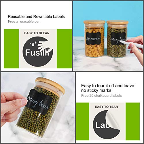 Set of 15 DHSBTLS glass jars with bamboo lids, 8 oz food storage canisters for kitchen and pantry organization.