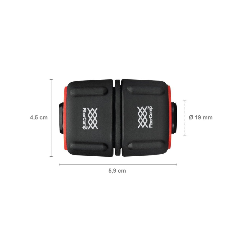 Fiskars Hose repairer, diameter 19 mm (3/4 inch), with color coding system, universal size, FiberComp, 30 g, black/red, 1054785 | Universal size, FiberComp, 30 g, black/red, 1054785 Diameter 19 mm (3/4 inch) Fibercomp
