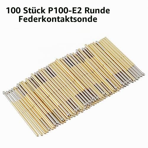 Pogo Pins, Pack of 100 P100-E2 Spring Contact with 1.5 mm Diameter and Tapered Head, Ideal for Electronics Testing, Test Tools, LED Assembly and Measuring Applications, Precise and Reliable