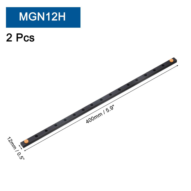 uxcell 2 Pcs MGN12 400mm Bearing Steel Linear Guide Rail Miniature Linear Sliding Guideway Fit MGN12H Sliding Carriage Block in DIY 3D Printers and CNC Machine