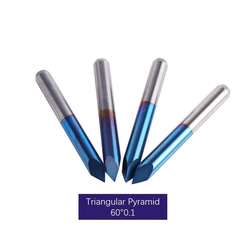 FoxAlien 10pcs Triangular CNC Router Bits V-Bit, 60 Degree 0.1mm Engraving Bits, 1/8” Shank Nano Blue Coating Sharp Pyramid Bits for Acrylic Wood MDF Aluminum Lettering Sign Making 60deg*0.1