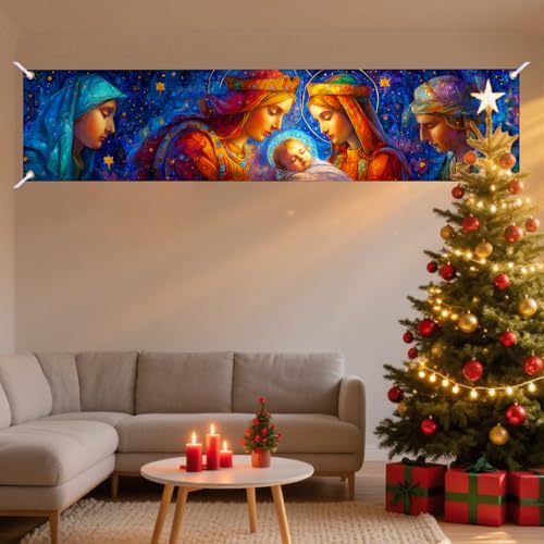 Nuxovilar Blessed Madonna Christmas Banner 17.7x78.7 Inches Polyester Ri50325