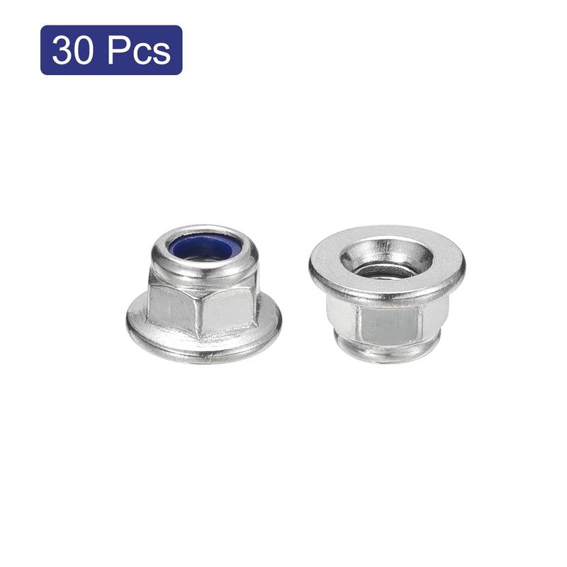 [Australia - AusPower] - uxcell M5x0.8mm Flange Nylon Insert Lock Nuts, 30Pcs 304 Stainless Steel Hex Lock Nuts Self Locking Nuts for Industrial Construction Fasteners, Silver M5-0.8 30 