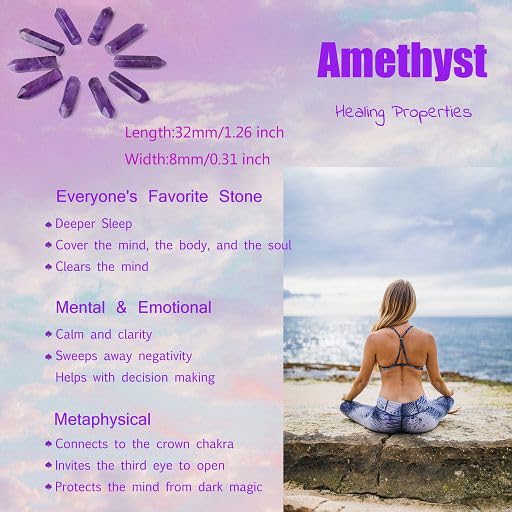 YATOJUZI 20PCS Amethyst Natural Healing Crystals Stones Sets Polished Tumbled Pocket Gemstones Bulk Wholesale Hexagonal Points Reiki Energy Balancing Chakra Meditation Therapy Gift for Women Men Purple-amethyst