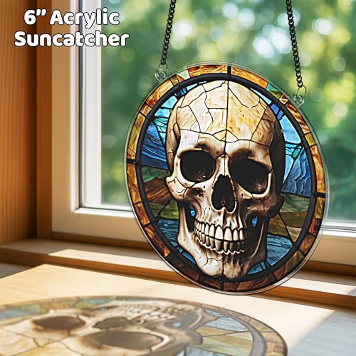 2 Halloween Raven Skull Acrylic Window Hanging 6" Ornaments, Art Gothic Decor for Home, Indoor, Garden, Housewarming, Gift for Mom, Grandma, Women, Friend SCB-A6-GT1 6" 2 Gothics - a