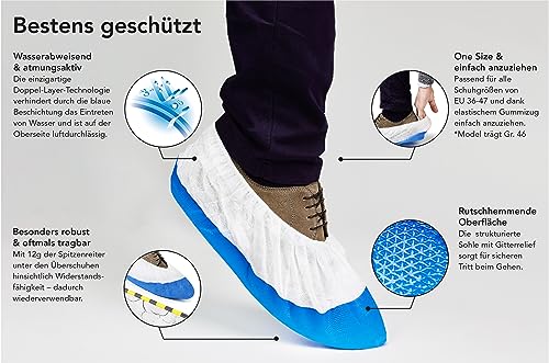 Long Life Shoe Covers With Non-Slip Soles | Extra Thick - 9.6 g - Waterproof | One Size | Tear-proof | Skid-Proof | Shoe Covers | Shoe Covers in 50 and 100 Packs |