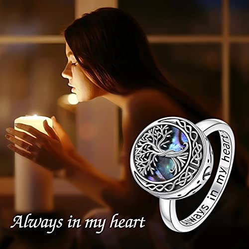 Tree of Life Urn Ring for Ashes 925 Sterling Silver Celtic Knot Family Tree Memorial Keepsake Jewelry Always in My Heart Cremation Ring for Women Men 10