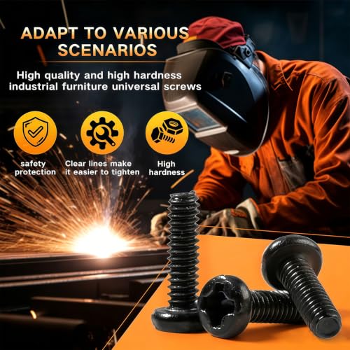 VAPKER metric pan head machine screw assortment with Phillips drive, black oxide carbon steel screws, nuts, and washers