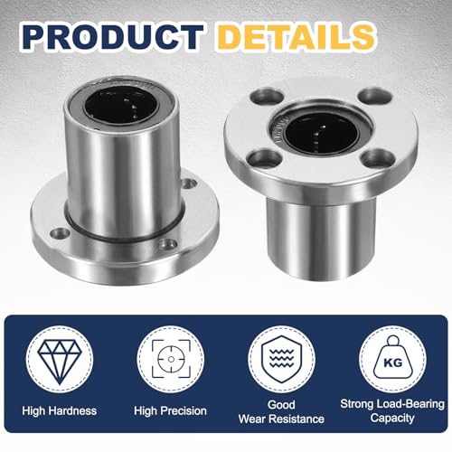 sourcing map 4 Pack LMF20UU Linear Ball Bearings, 20mm Bore Round Flange Linear Ball Bearings Flange Motion Bushing with Double Side Rubber Seal ABEC3 for CNC, 3D Printer