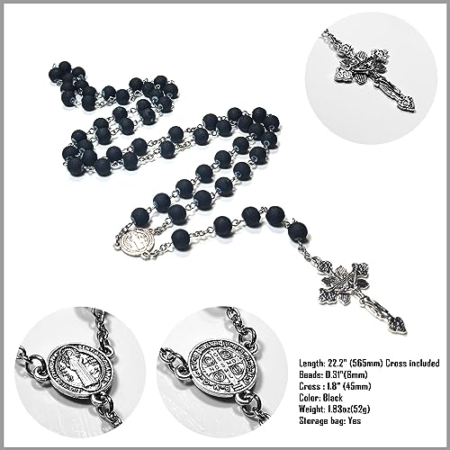 Rosary Beads Chaplet Frosted Ceramic Rosery Cross Catholic gifts Black