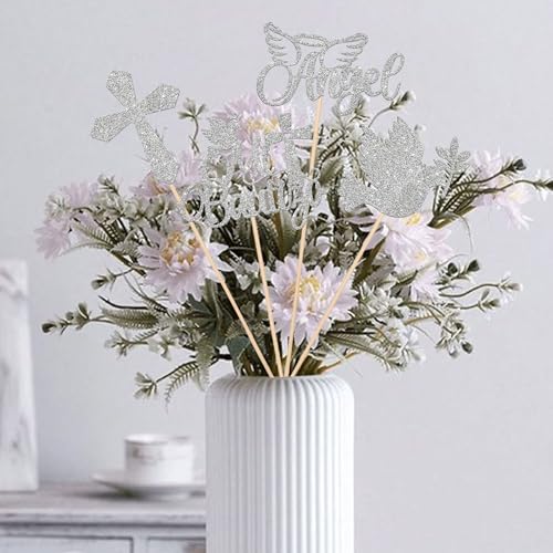 12 Pack Mi Bautizo Party Decorations, Baptism Centerpiece Sticks, Angel Dove Baptism Table Toppers Decors for Religious God Bless Baby Shower Birthday Baptism Party Decorations Silver Design 1 Silver
