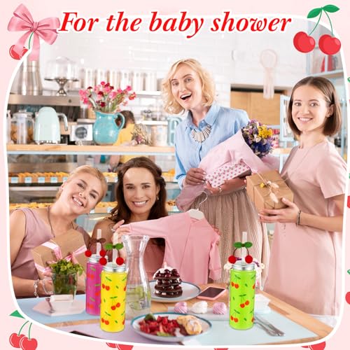 SiliFine 24 Pcs Cherry Cups with Lids Red Cherry Bows Cold Drinking Bottle