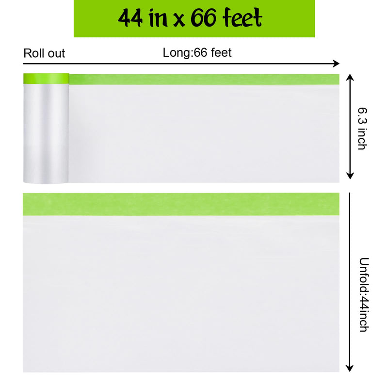 Pre-Taped Masking Film for Painting - 44" x 66'Painters Plastic roll,with Automotive Paint Tape,Decoration Painters Plastic,Windows and Furniture Protection (2 Rolls) 44in x 66ft 2Rolls 2