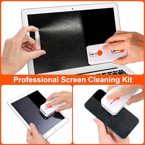 Keyboard Cleaner Laptop Cleaning Kit, Keyboard Cleaning Kit with Retractable Keyboard Brush and Multi-Function Cleaning Pen for MacBook iPad iPhone, Tablet, PC, Camera Lens, Phone, PC Monitor Orange