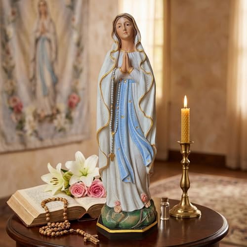Kreative&Kind Virgin Mary Statue - 10 Inch Holy Blessed Mother Mary Statue - Our Lady of Lourdes Figure for Home Decor - Hand Painted Artwork Catholic Gifts for Women 10IN