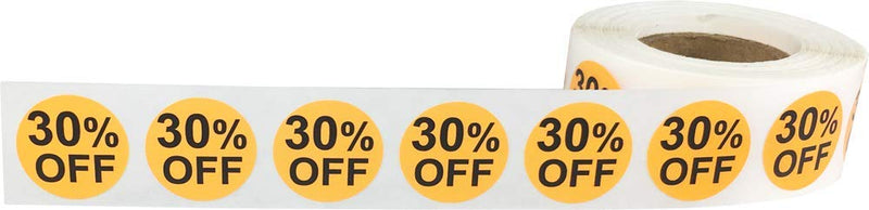 30% Percent Off Stickers for Retail 0.75 Inch 500 Adhesive Labels 3/4" Circle