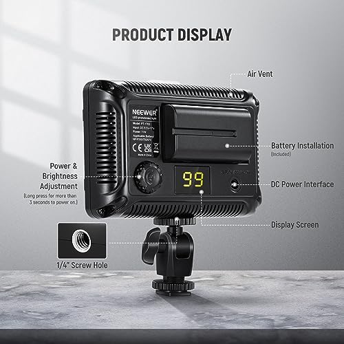 Neewer on Camera Video Light Photo Dimmable 176 LED Panel with 1/4" Thread for Canon, Nikon, Sony and Other DSLR Cameras, 5600K (Battery Not Included) PT-176S